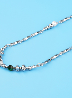 个性碎银扭转拼接钛钢项链