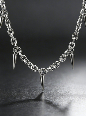 朋克钛钢银色尖锥粗链男士项链