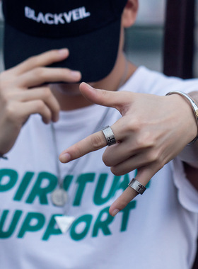 个性十字架钛钢开口戒指