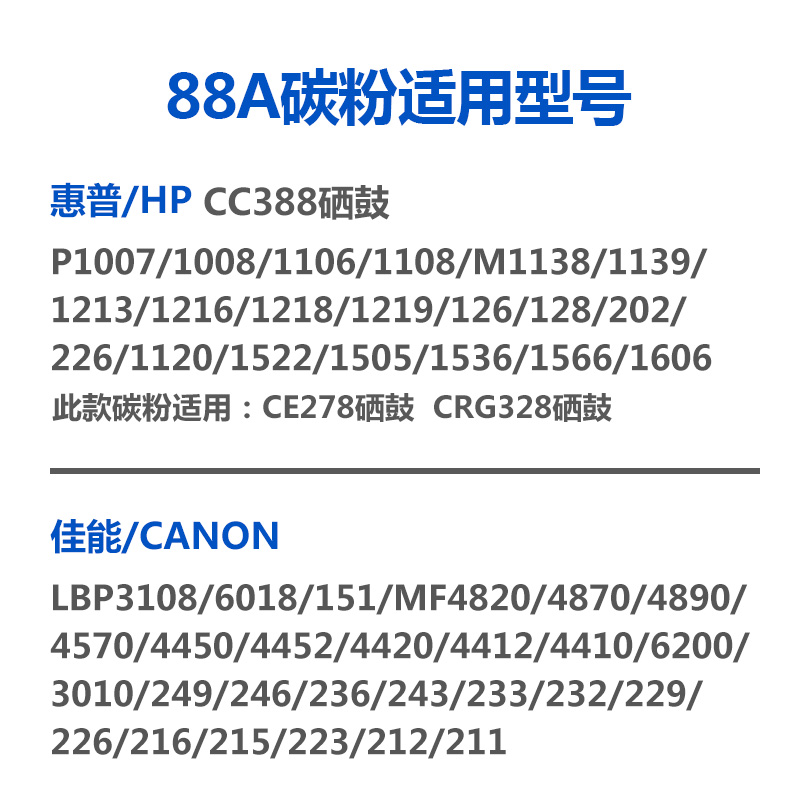 兴发适用惠普388A碳粉88A HP1108 p1007 p1008 m1213nf 1216nfh m126a m128fn cc388a M1136激光打印机墨粉 - 图0