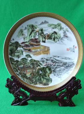 景德镇工艺瓷盘中国著名楼阁