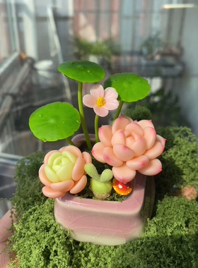 仿真花摆件树脂粘土多肉 手工多肉 永生花礼物 客厅装饰摆件