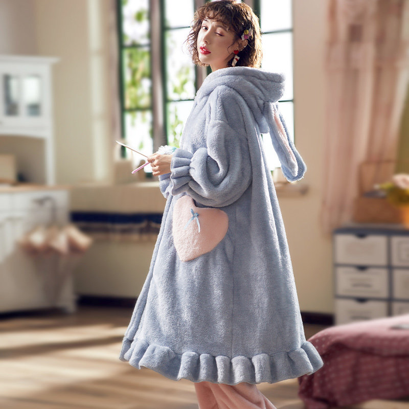 秋冬季睡衣套装珊瑚绒加绒可爱睡袍 妍希服饰睡衣/家居服套装