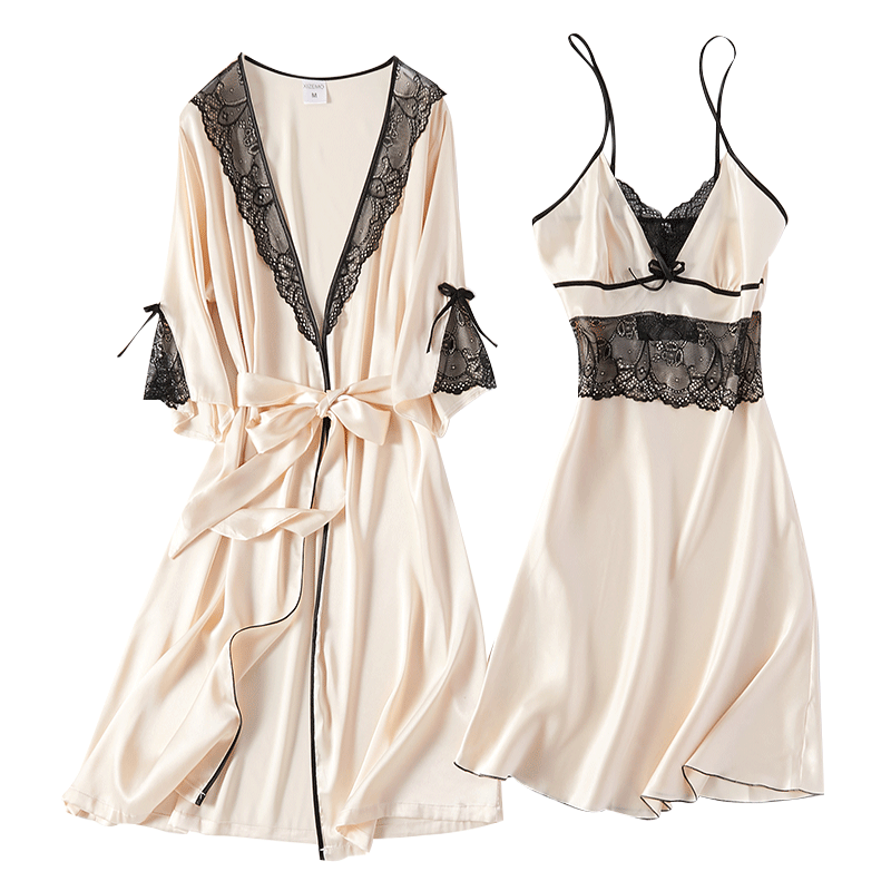 夏季性感冰丝吊带两件套短袖睡裙 妍希服饰睡衣/家居服套装