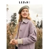 Lecho thêu áo len lông cừu 2019 mùa thu và mùa đông mới của phụ nữ phần dài màu tím trên áo len đầu gối - Áo khoác dài