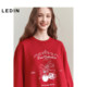 Leding New Year Red Round Neck Sweater 2025 Spring New Loose Sweater Cartoon Letters Printed Casual Top