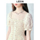 Leting Sweet Square Neck Floral Skirt Summer New Women's Waist Slimming Short Skirt French Sleeve Dress