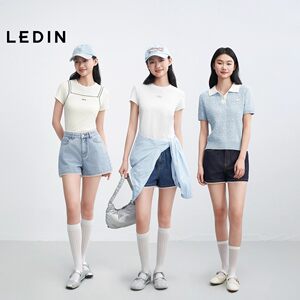 乐町腰头蕾丝拼接设计感牛仔裤春季新款休闲直筒水洗阔腿裤短裤