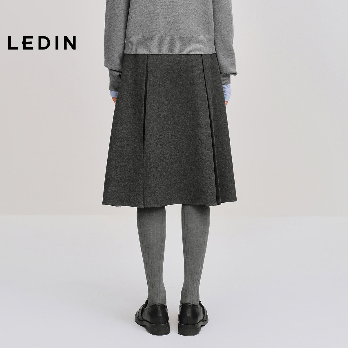 【商场同款】乐町学院风毛呢百褶长裙秋冬格雷系半身裙C1GFF4323
