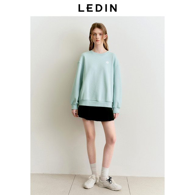 Leding round neck loose sweatshirt 2025 spring new style smudged large picture printed top Korean style fresh blue sweatshirt