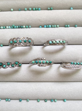 天然原矿松石小米珠可调节戒指女