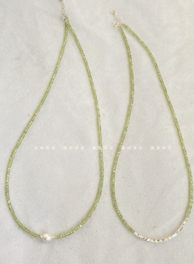 天然橄榄石珍珠项链极细女锁骨链