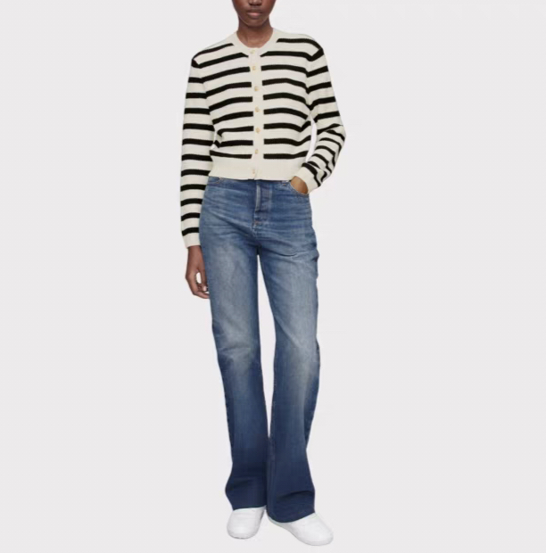 法国AP*C纯原100%纯羊毛女条纹针织毛衣秋冬保暖羊毛衫开衫外套 - 图0