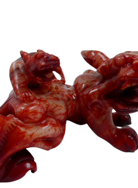 岫玉母子貔貅一对招财镇宅工艺品