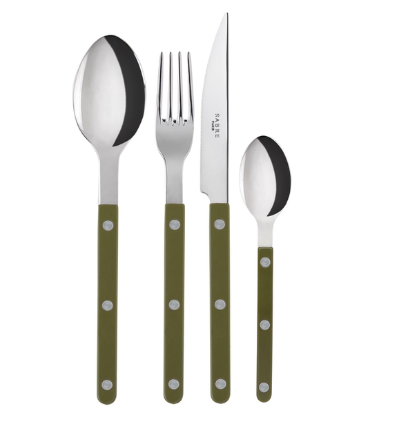Designer spot French sabre green knife and fork spoon