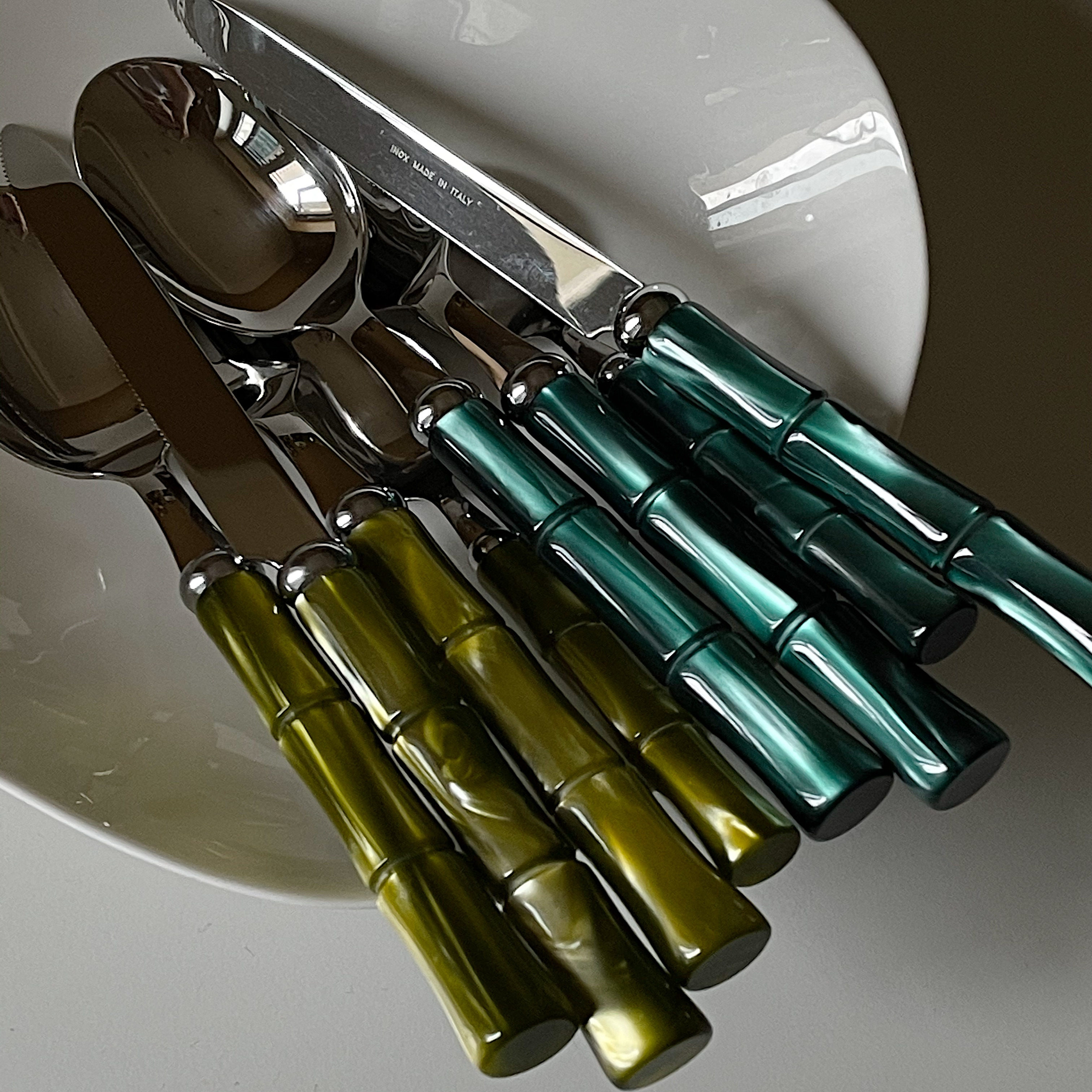 [YURUUI设计师]意大利Rivadossi橄榄绿/深绿色竹节刀叉勺西餐餐具,淘宝优惠券,粉丝福利购,淘宝优惠卷