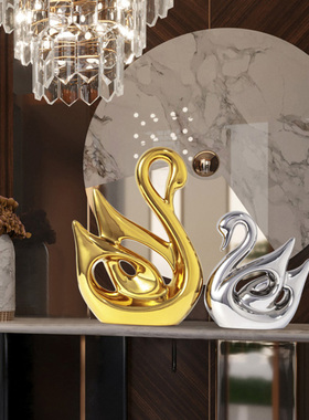 宏赫景德镇镀金天鹅陶瓷摆件