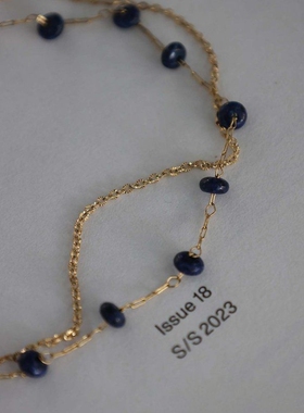 不掉色品质青晶算盘珠双层圆柱形自然石双层短款项链