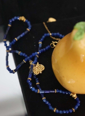 不掉色项链猫头鹰青金石串珠海蓝回忆锁骨链