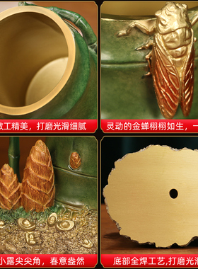 一鸣惊人竹纹铜笔筒摆件中式书房办公室桌面商务馈赠教师工艺礼品
