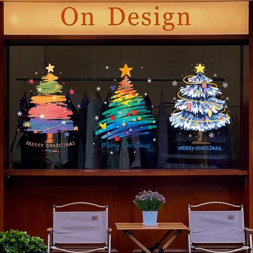 圣诞节装饰玻璃门贴纸2026耶诞树场景布置装扮静电贴氛围窗花窗贴 - 图0