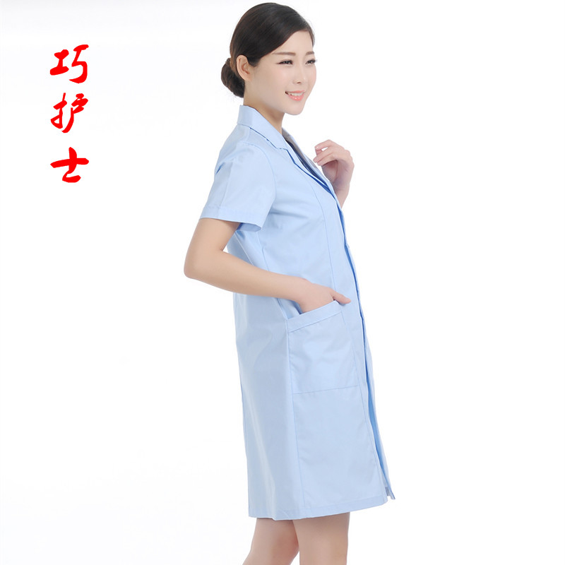 巧护士浅蓝色女医生服眼镜店工作服牙科药店女白大褂短袖夏装-图1