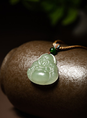和田玉弥勒佛项链DIY女款吊坠玉石挂坠饰品手编绳民族风饰品