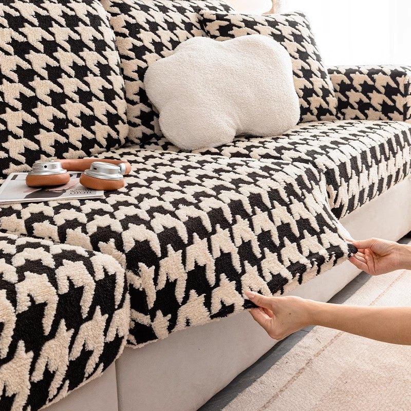 沙发套罩防滑全包弹力冬季加厚毛绒防猫抓千鸟格沙发罩笠2024新款,淘宝优惠券,粉丝福利购,淘宝优惠卷