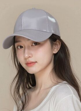 丝绸帽子女夏天韩版绸缎纯色硬顶棒球帽百搭时尚情侣鸭舌帽遮阳帽