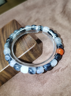 新疆和田玉青花籽料黑白意境卡7.5/老型直切手串手链女款礼品