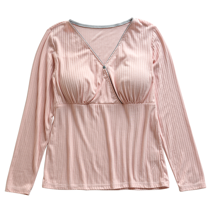 女士BRA哺乳上衣 V领纯色莫代尔家居服秋衣 月子服孕产妇新款,淘宝优惠券,粉丝福利购,淘宝优惠卷