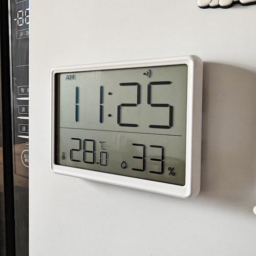家用室内温湿度计学生宿舍闹钟磁吸冰箱贴温湿度数字闹钟K-图1