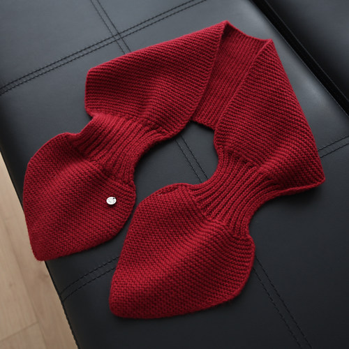 红色新年款 全羊毛交叉短款针织小围巾 女士秋冬保暖护颈百搭围脖 - 图2