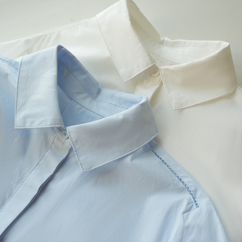 100g纯棉女士翻领长袖衬衫 圆弧下摆宽松简约纯色衬衣 春款 女装K - 图2