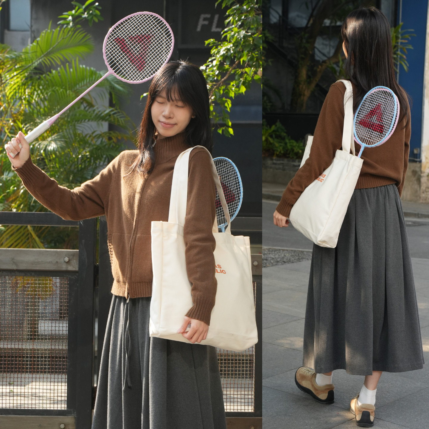 可放球拍 字母印花全棉帆布包 可单肩可手提 大容量休闲托特包k,淘宝优惠券,粉丝福利购,淘宝优惠卷