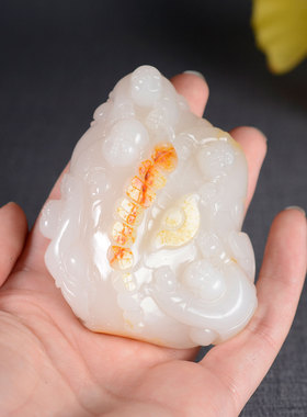 精雕和田玉青海料羊脂白玉料子细腻特级白油润五子闹佛大把件JS