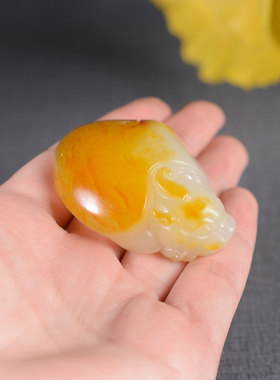 亏啦和田玉青海老坑玉质冰润细腻无结构皮色自然刀功老道龙龟挂件