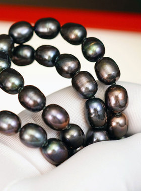 黑珍珠silver纯银9mm随型项链