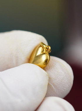 中古意大利手工首饰750纯金18K金标心形项链吊坠精美复古个性送礼