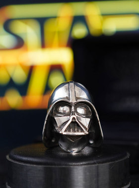 1997年日本手工银饰JAP工星球大战20周年纪念戒指黑武士限量霸气