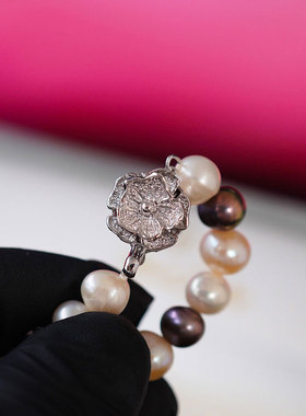 日本制造Silver纯银搭扣天然海水随型多色白黑粉珍珠项链复古收藏