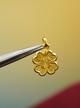 中古绝版意大利手工750金标18K纯金四叶草心形项链吊坠经典高奢款