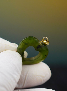 早期欧洲回流手工首饰天然碧玉镂空心形项链吊坠复古个性经典绝版