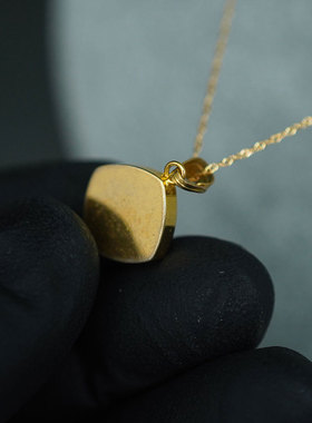 绝版日本18K纯金天然黑曜石手工项链吊坠复古个性送朋友 精美礼物