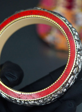 早期欧洲产手工纯银镂空浮雕珍贵材质猛犸牙手镯首饰手链精美复古