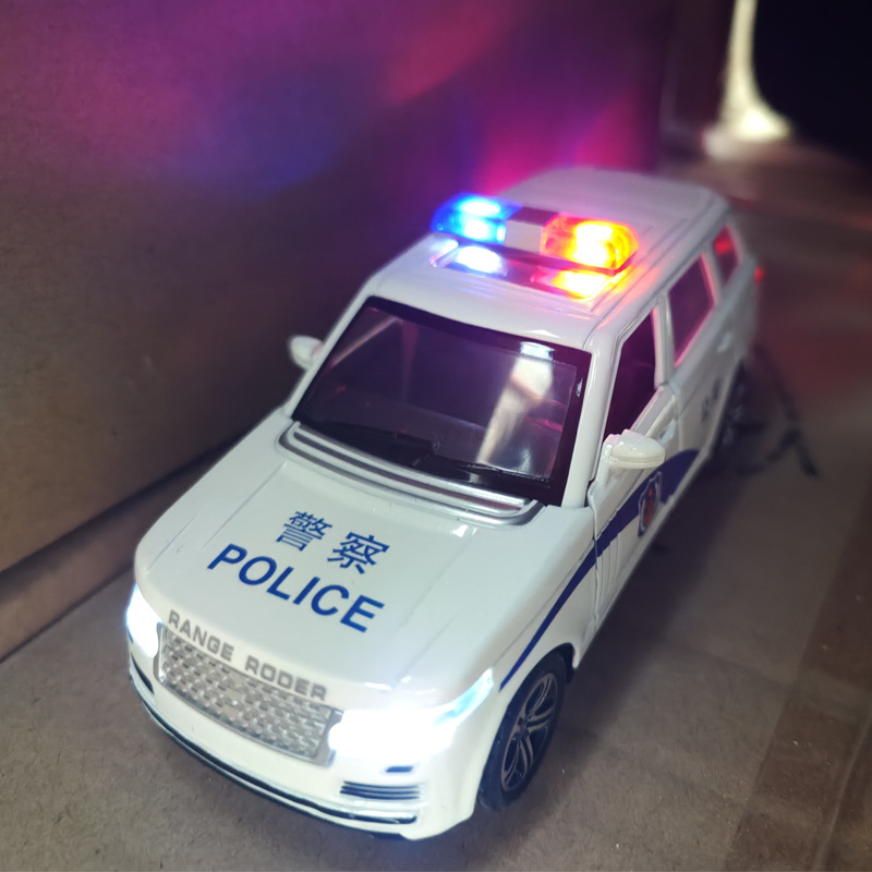 建元1:32路虎揽胜/仿真宝玛警车越野车模型声光回力合金儿童玩具 - 图2