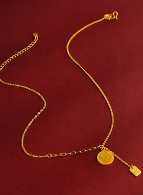 沙金镀金仿金女女王头像吊坠项链