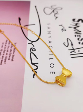 金店同款蝴蝶结24k锁骨吊坠项链