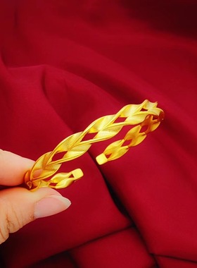 简约女款麦穗开口手镯可调节镀金