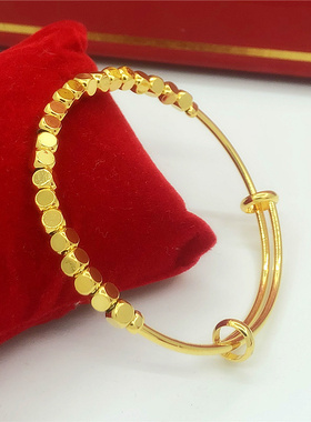 韩版女铜镀金转运珠手镯可调节